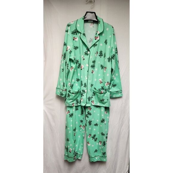 PajamaGram CO. Christmas 2PC Pajama Set Multicolor Green Size 1X - Picture 3 of 8